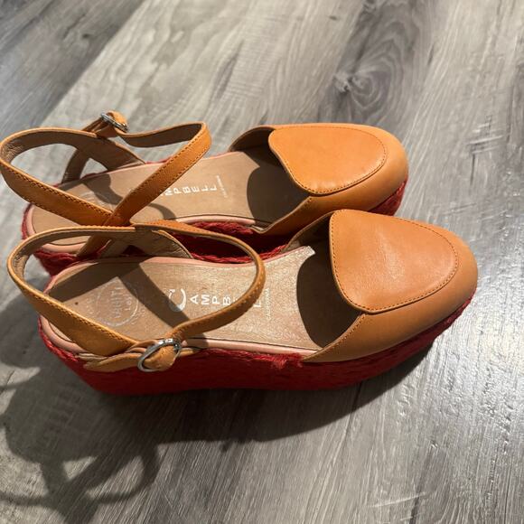 Jeffrey Campbell Red Braided Platform Wedge Sandals Leather Strap EU 37 US 7 - Picture 1 of 7